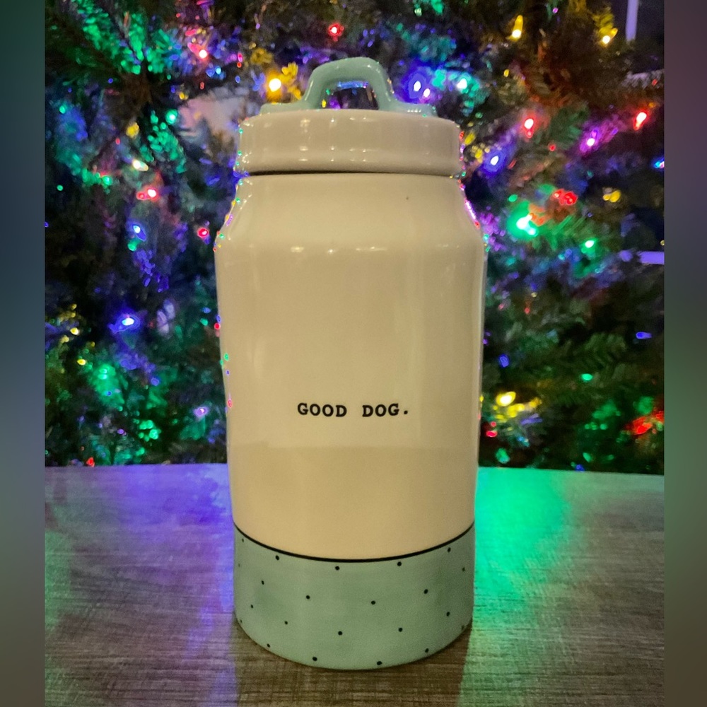 Rae Dunn Canister Blue Polka Dot Dog Puppy TREAT